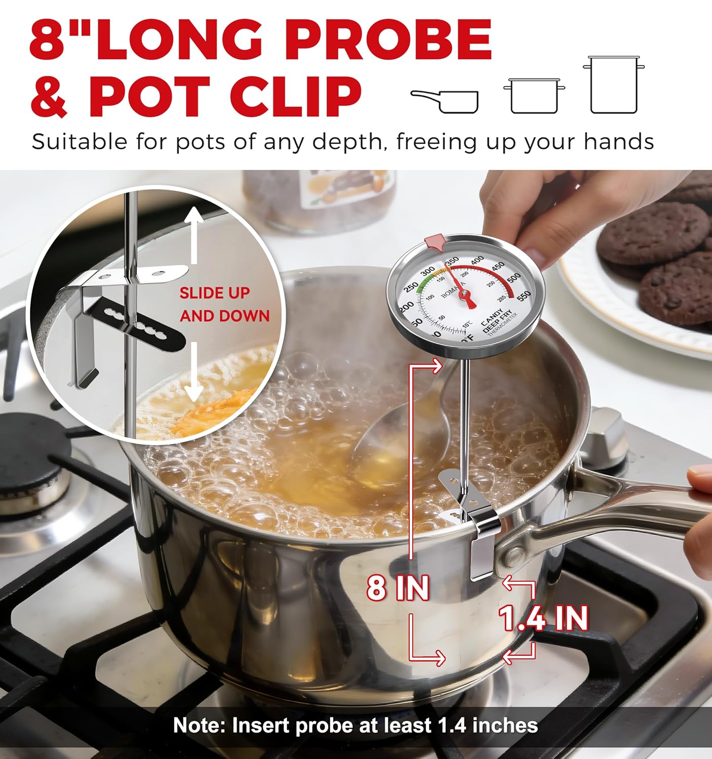 BOMATA 2-Pack Candy Thermometer with Pot Clip,IP67 Deep Fry Oil Thermometer
