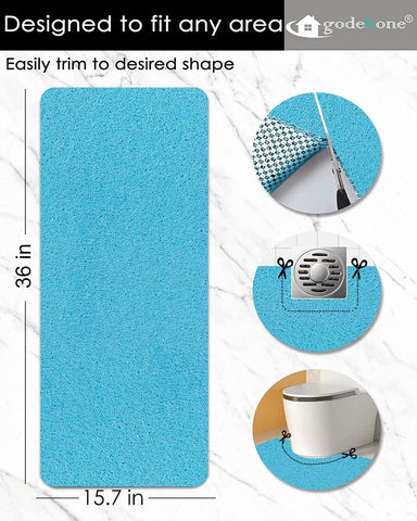 godehone Shower Mats Non Slip Without Suction Cups, PVC Loofah Bathroom Mats, Loofah Mats for Shower and Bathroom, Quick Drying, 15.7× 36 Inch, Turquoise Blue