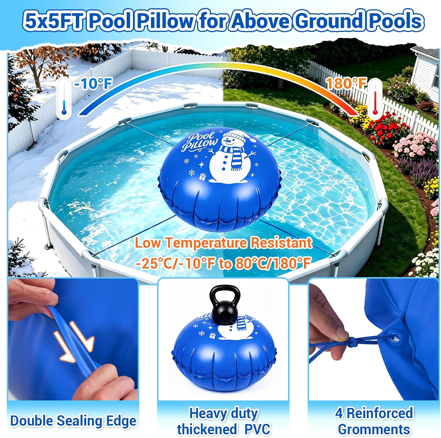 Winter Pool Cover Pillow for Above Ground Pools Leak-Proof 5 FT