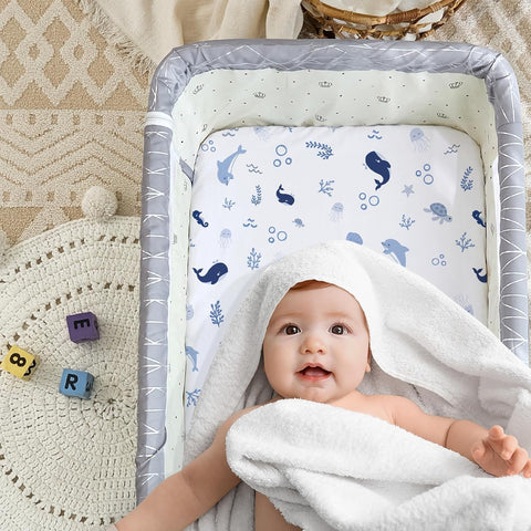 4 Pack Bassinet Sheets - 33"x20" Bedside Bassinet Sheets for Baby Delight, Angelbliss, Fodoss & Most Regular Size Bedside Sleeper | Ultra Soft & Skin Friendly Bassinet Fitted Sheets for Boys Girls