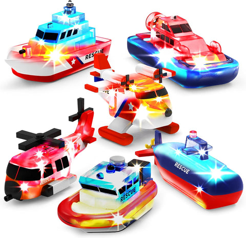 Tub Works® Ocean Rescue™ Vehicles Light Up Bath Toys, 6 Pack | Water-Activated Light Up Toys Flash & Change Color | Easy-Grip Baby & Toddler Bath Toys | Sensory Toys with Bath Lights for Kids Bath