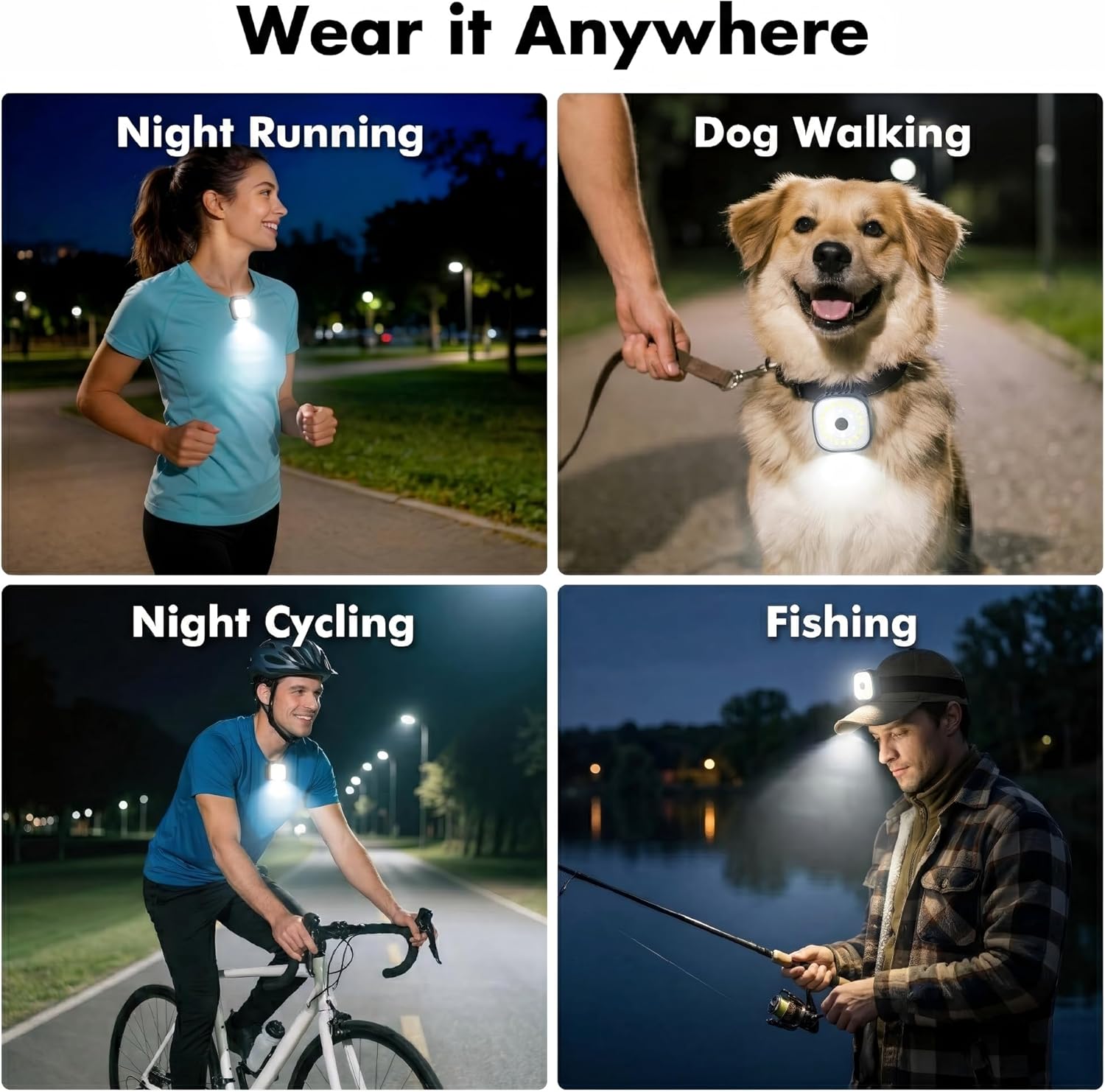 Running Lights for Runners, 2 Pack Mini Clip on Flashlight with 4 Modes, Rechargeable Safety LED Lights for Night Walking, Running Accessories & Camping Light Gear for Dog Walking-Green
