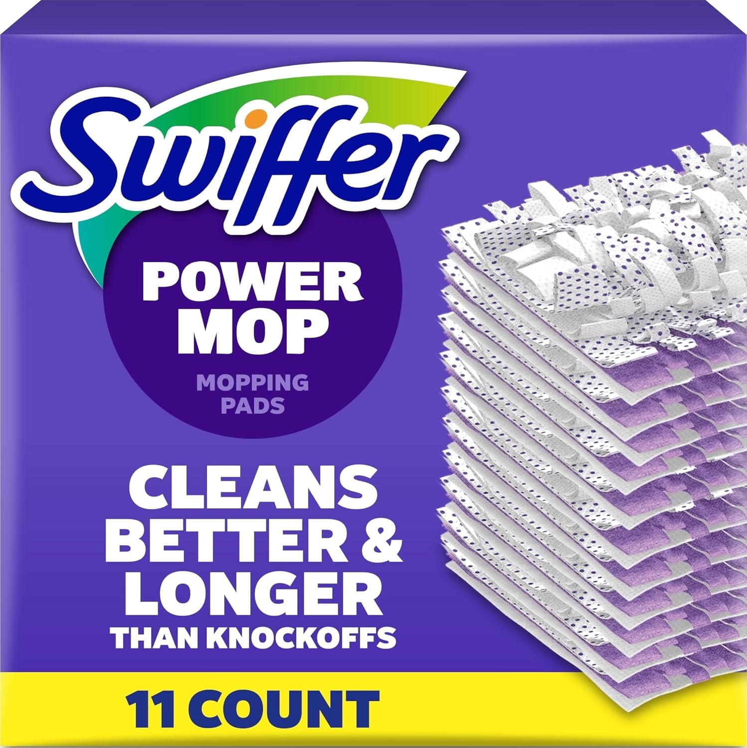 Swiffer PowerMop Multi-Surface Mopping Pad Refills for Floor Cleaning, Microfiber, 11 Count, White/Purple