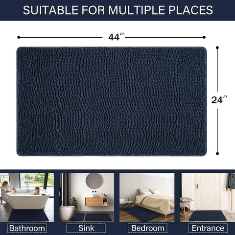 LOCHAS Luxury Bathroom Rug Shaggy Bath Mat 24 x 44 Inch, Navy