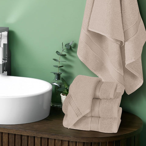 Belizzi Home Ultra Soft 6 Pack Cotton Towel Set, Contains 2 Bath Towels 28x55 inch, 2 Hand Towels 16x24 inch & 2 Wash Coths 12x12 inch, Ideal Everyday use, Compact & Lightweight - Tan