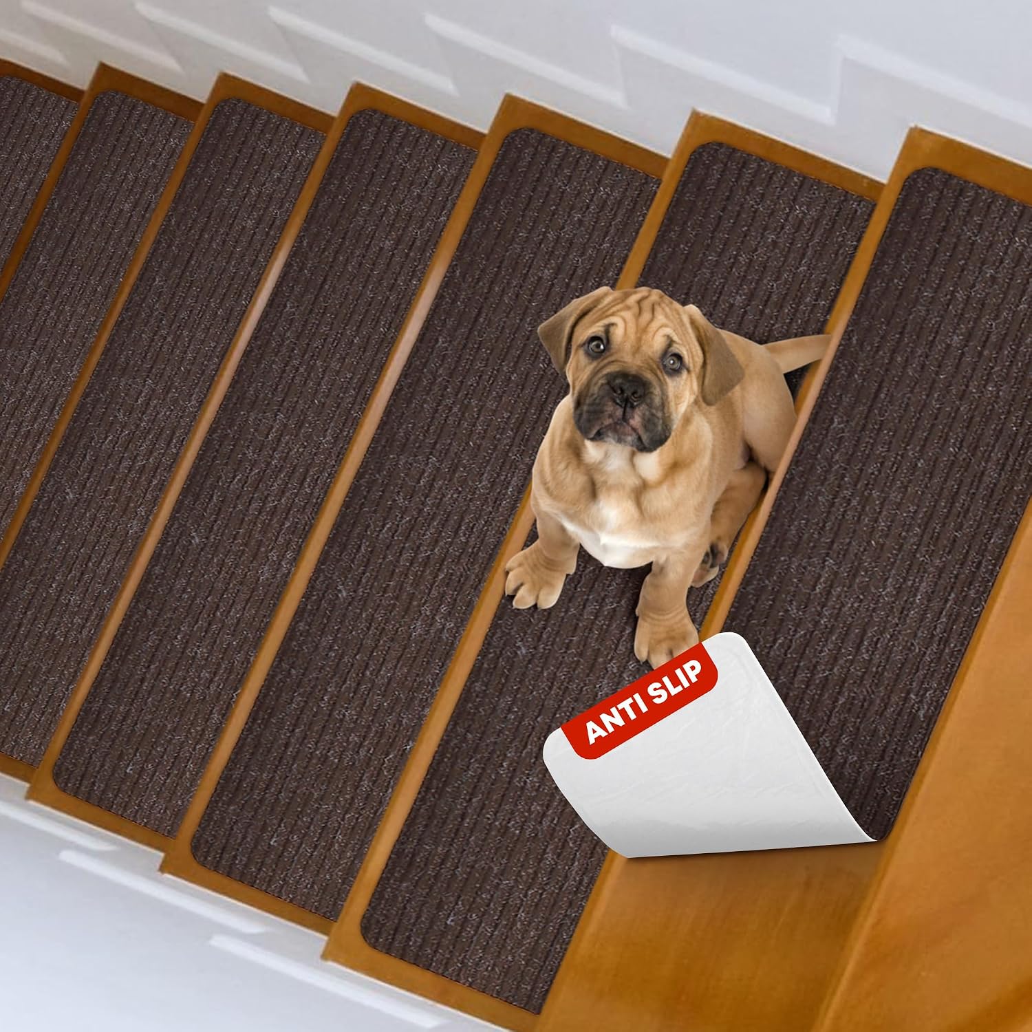 MBIGM Carpet Stair Treads for Wooden Steps, 4 Pack, 8" x 30", Brown Stripe