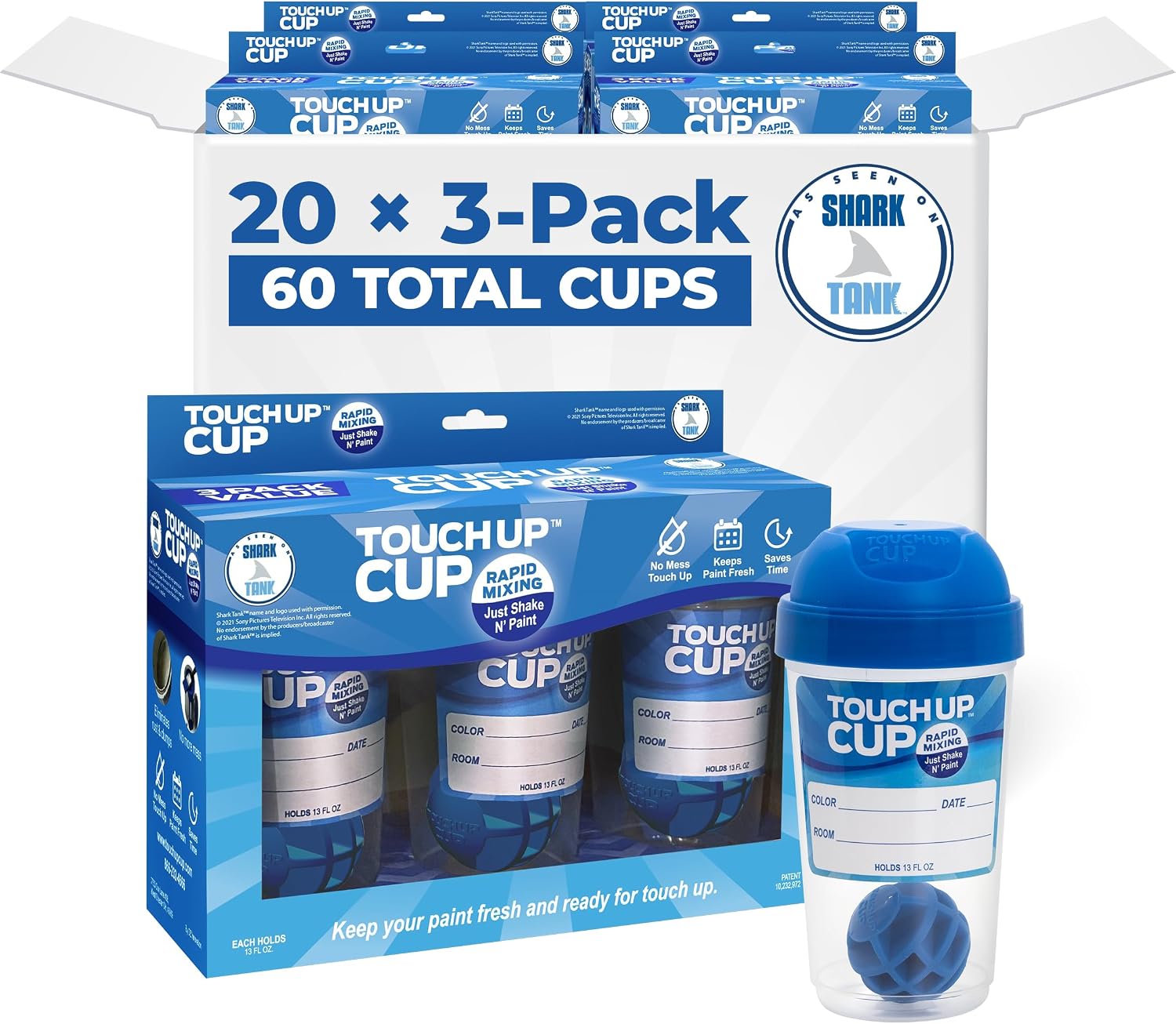 Touch Up Cup Empty Plastic Paint Storage Containers, 13 oz, 60-Pack