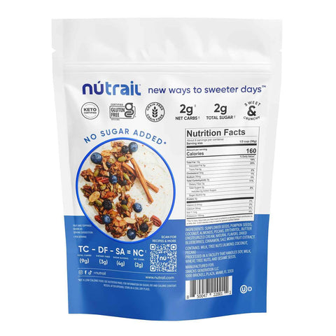 NuTrail Nut Granola, Blueberry Cinnamon, No Sugar Added, Gluten Free, Grain Free, Keto, Low Carb, Healthy Breakfast Cereal 8 oz. 6 Count | No Seed Oils, Real Ingredients, Almonds, Pecans, Coconut, Pumpkin and Sunflower Seeds