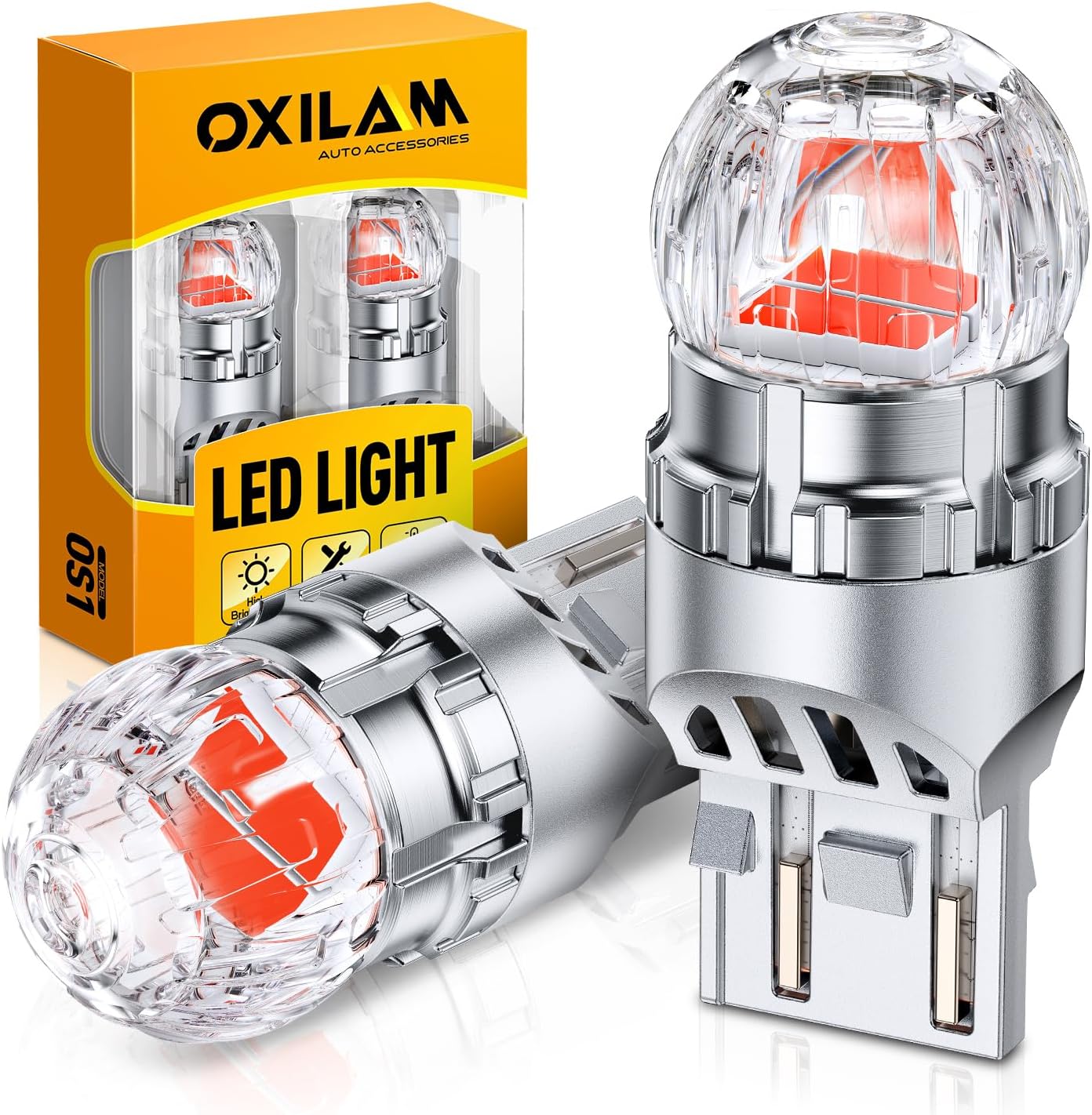 OXILAM 7443 LED Bulb Red, 800% Brighter, 7440 T20 W21W LED Brake Light Bulb