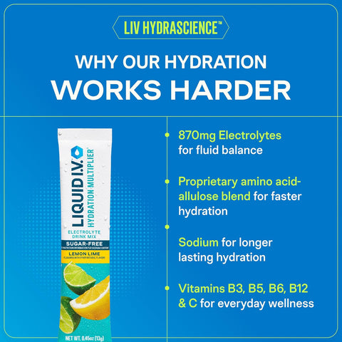 Liquid I.V. Sugar Free Hydration Electrolytes, Lemon Lime, 14 Count