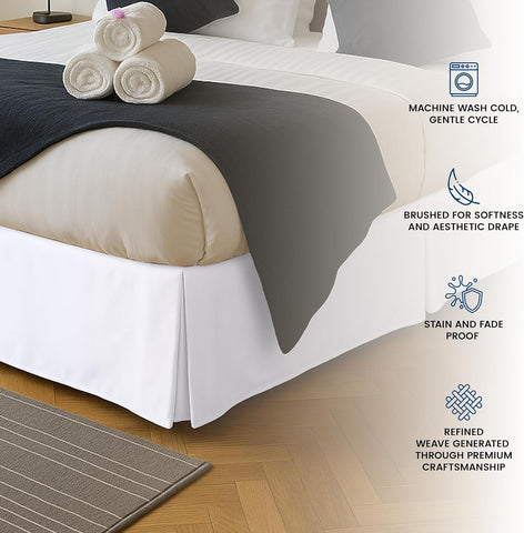 Queen Bed Skirt, Hides Under-Bed Storage 16 Inch Drop, Pleated, White