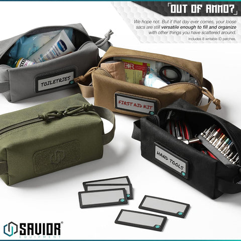 Savior Equipment Loose Sacs 4-Pack Tactical Ammo Pouch Firearm Ammunition Carrier Bag, ID Patches Included, Rifle Carbine Pistol Revolver Ammos Case Shooting Range Gear