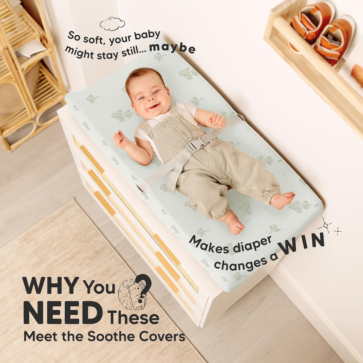 2-Pack Organic Changing Pad Covers for Girl, Boy, 100% Cotton (Elly)