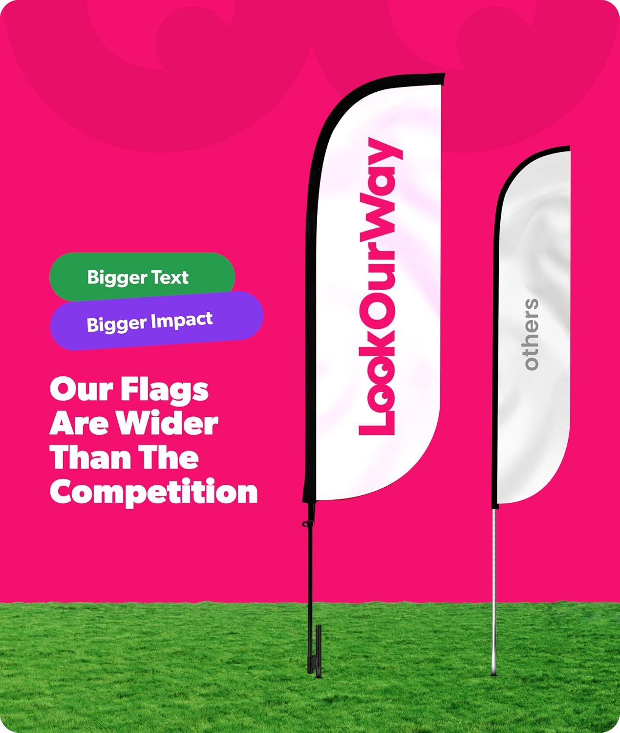 LookOurWay Feather Flag Pole Kit - 7 Feet Tall Advertising Banner with Fiberglass Pole Set and Ground Spike for Business Promotion - Real Estate Flags - Now Renting