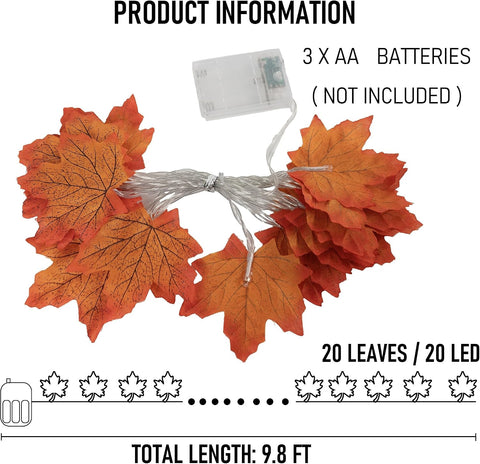 Dazzle Bright 4 Pack Thanksgiving Maple Leaf String Lights, Total 40FT 80 LED Battery Operated Lighted Fall Leaves Garland, Thanksgiving Decorations for Indoor Outdoor Autumn Harvest Decor