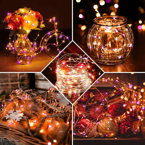 24 Pack Fairy Lights 7Ft 20 LED Twinkle String Lights Battery Operated Waterproof Firefly Starry for Mason Jar Party Wedding Christmas Valentines Day,Orange&Purple
