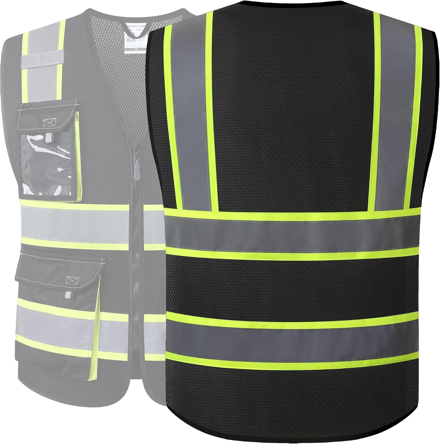 JKSafety Safety Vest for Men Women Hi Vis Reflective Vest JK220 Black 2XL