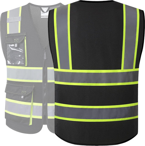 JKSafety Safety Vest for Men Women Hi Vis Reflective Vest JK220 Black 2XL