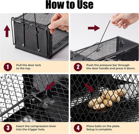 2 Pack Humane Rat Traps 12.5"x5.5"x4.5", Reusable Mouse Traps for Indoor/Outdoor Use, No-Kill Live Capture for Chipmunks, Rats, Mice