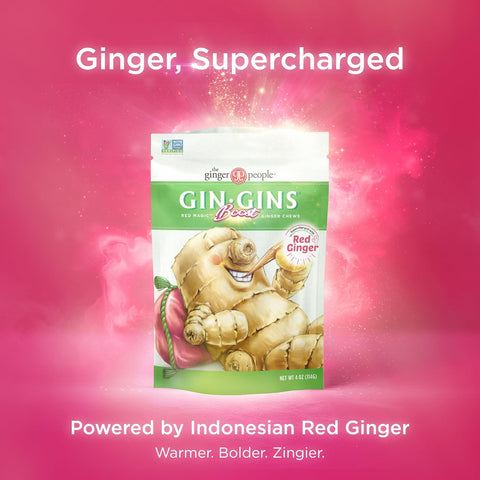 GIN GINS Boost Red Magic Ginger Chews Digestive Wellness 4oz 2Pk