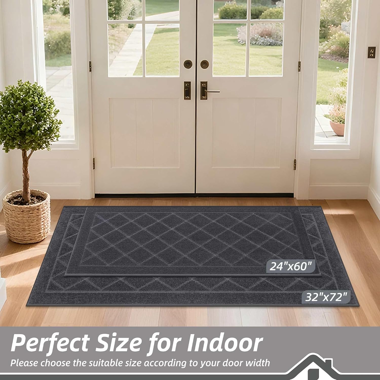 BEQHAUSE Dirt Trapper Door Mat 24" x 60", Doormat Non-Slip, Dark Grey