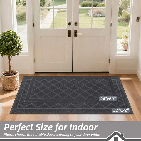 BEQHAUSE Dirt Trapper Door Mat 24" x 60", Doormat Non-Slip, Dark Grey