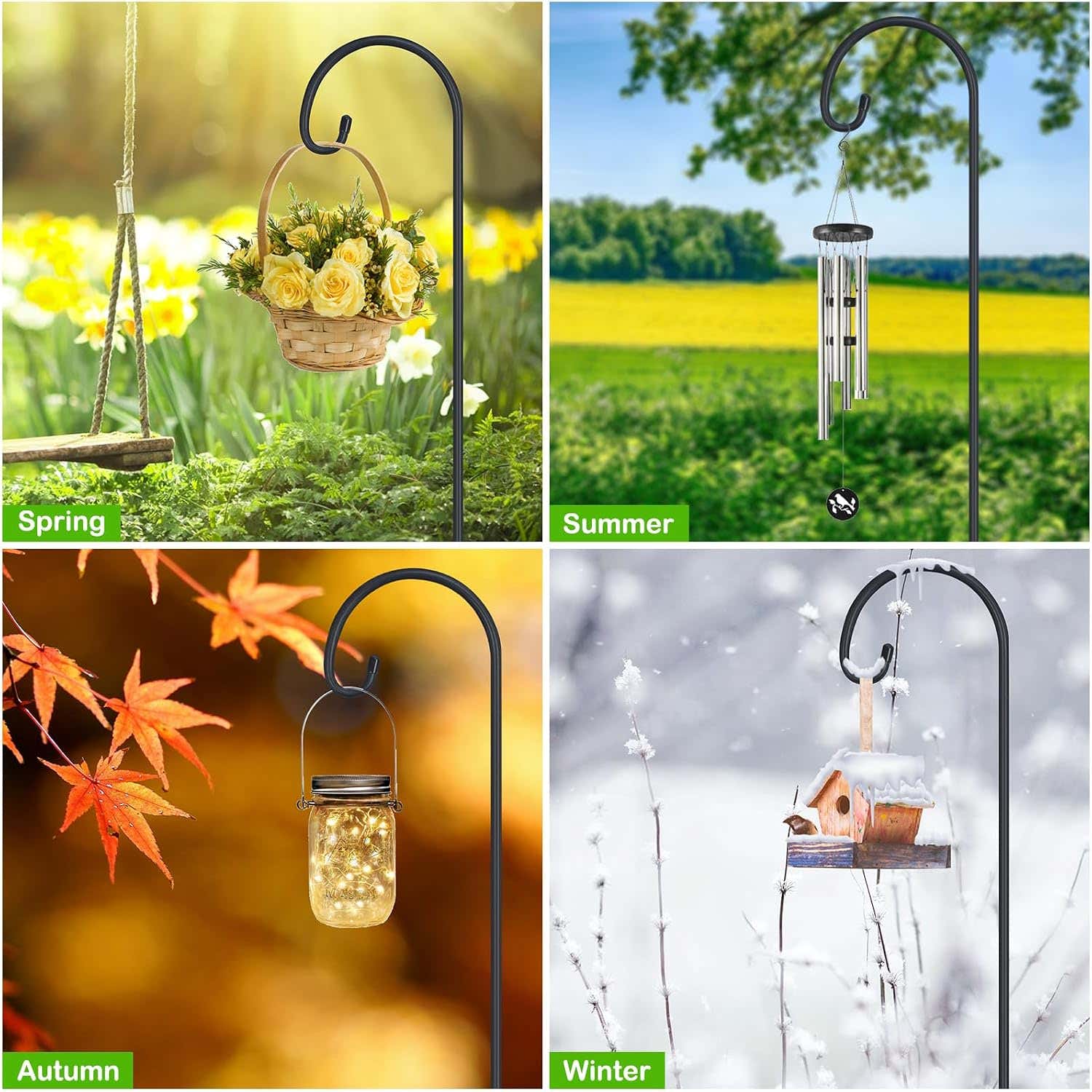 FEED GARDEN 32" Small Shepherd Hooks for Outdoor,Adjustable Decorative Garden Hooks for Solar Lanterns, Hanging Plants, Wind Chimes & Garden Decor, 2 Pack