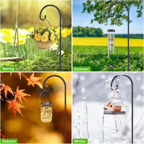 FEED GARDEN 32" Small Shepherd Hooks for Outdoor, Adjustable Decorative Garden Hooks for Solar Lanterns, Hanging Plants, Wind Chimes & Garden Decor, 4 Pack