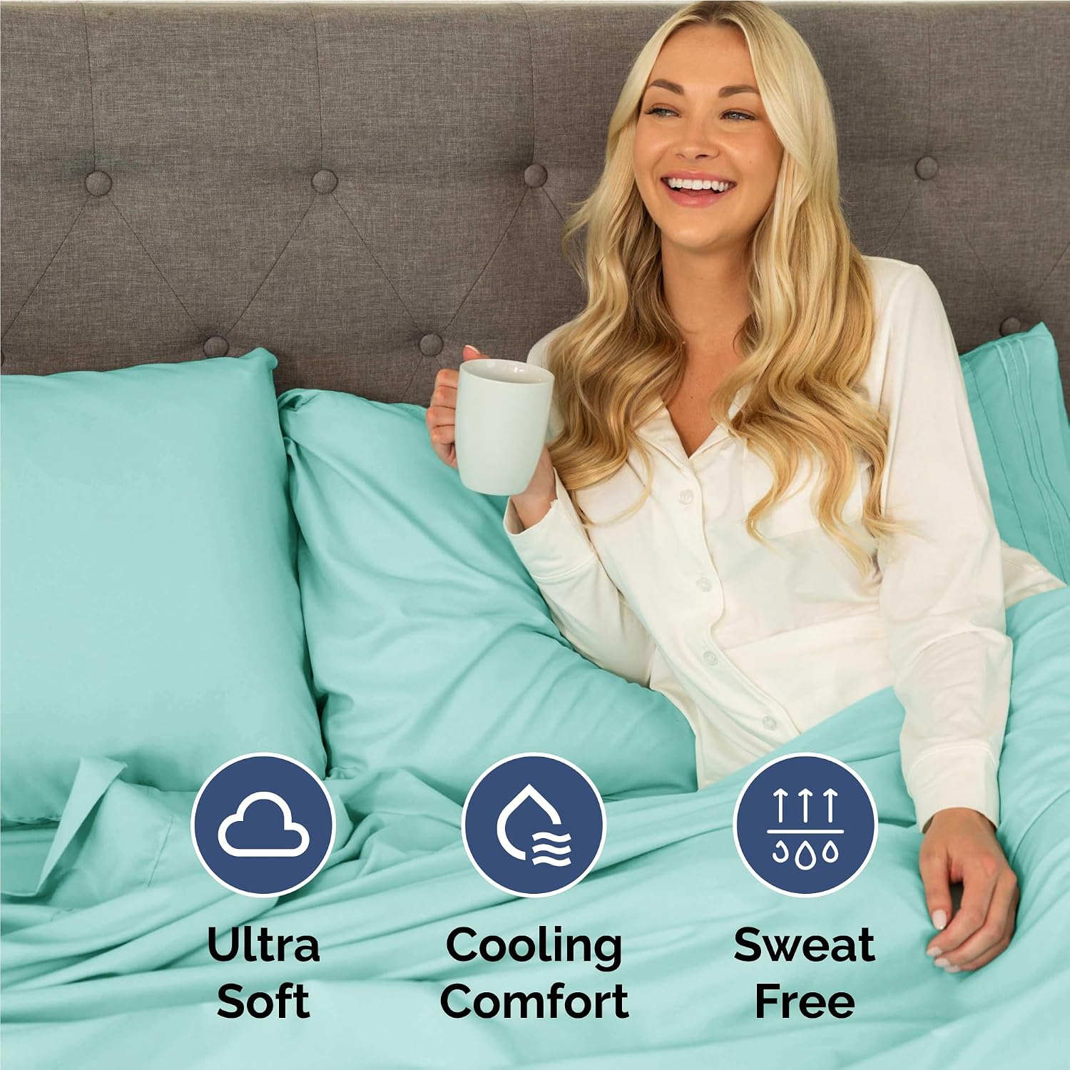 Full Size 4 Piece Sheet Set - Comfy Breathable & Cooling Sheets - Spa Blue