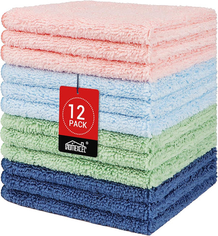 HOMEXCEL Washcloths 12PK, Ultra Soft&Highly Absorbent Face Towels, 12X12 in
