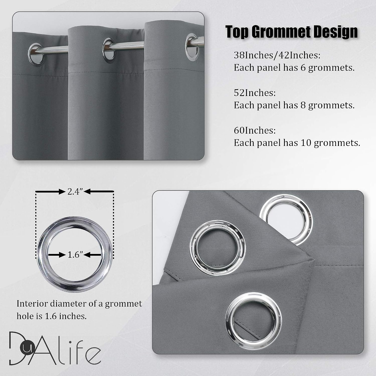 DUALIFE Grey Blackout Curtains for Bedroom 108 inches Long 2 Panels Grommet Window Treatment Thermal Insulated Room Darkening Window Panels Drapes for Living Room 60x108 inch Length