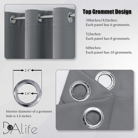 DUALIFE Grey Blackout Curtains for Bedroom 108 inches Long 2 Panels Grommet Window Treatment Thermal Insulated Room Darkening Window Panels Drapes for Living Room 60x108 inch Length
