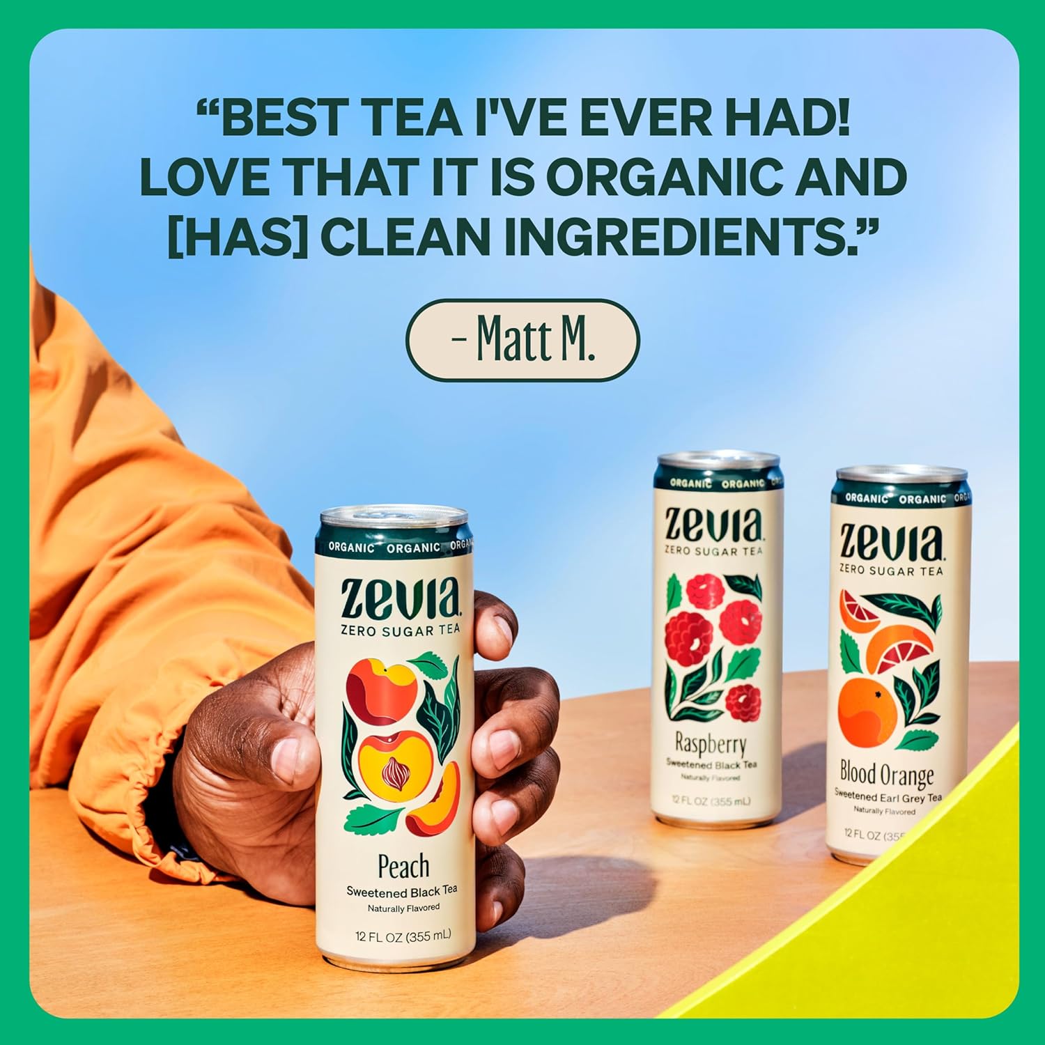 Zevia Zero Sugar Tea, Earl Grey Tea Blood Orange, 12 oz Cans (12-Pack) – Naturally Sweetened, Zero Calorie Sugar Free - Non-GMO Project Verified, Gluten-Free, Vegan