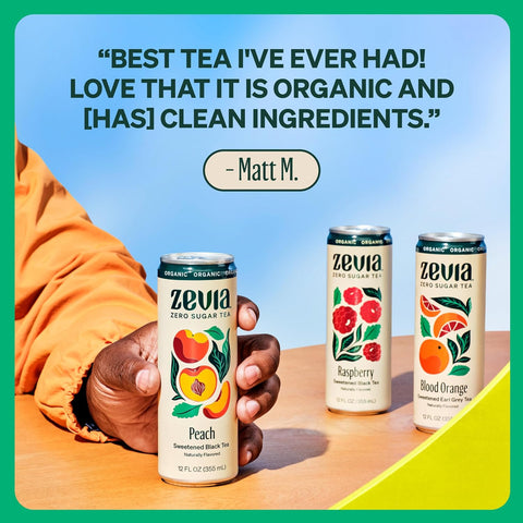 Zevia Zero Sugar Tea, Earl Grey Tea Blood Orange, 12 oz Cans (12-Pack) – Naturally Sweetened, Zero Calorie Sugar Free - Non-GMO Project Verified, Gluten-Free, Vegan