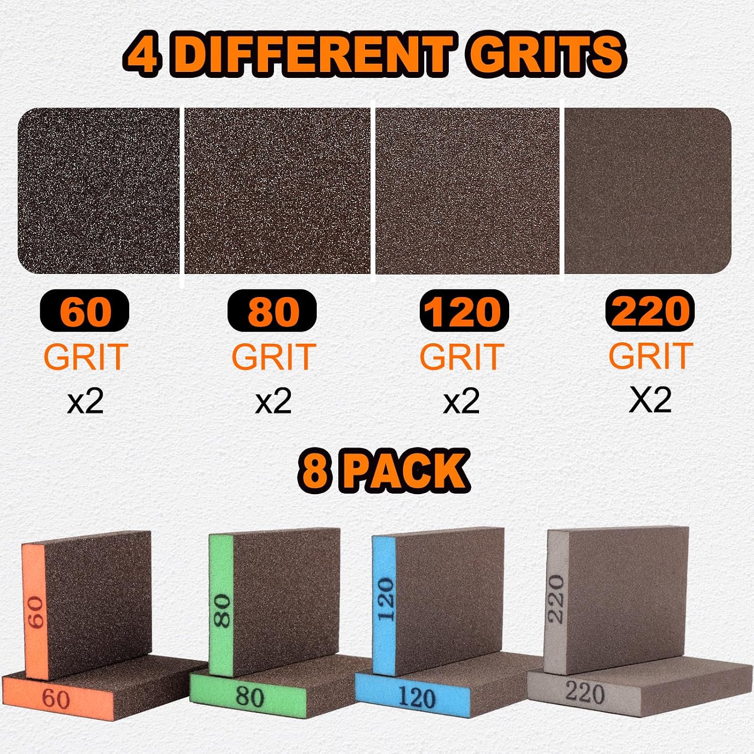 8 Pack Sanding Sponge, 60/80/120/220 Grit Premium Sandpaper Block