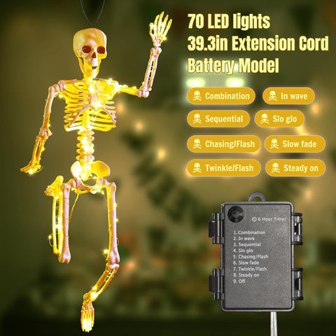2 Pack 24 Inches Halloween Skeleton, LED Light Up Pose-N-Stay Halloween Skeleton Full Body Posable Movable Jonints for Halloween Decoration