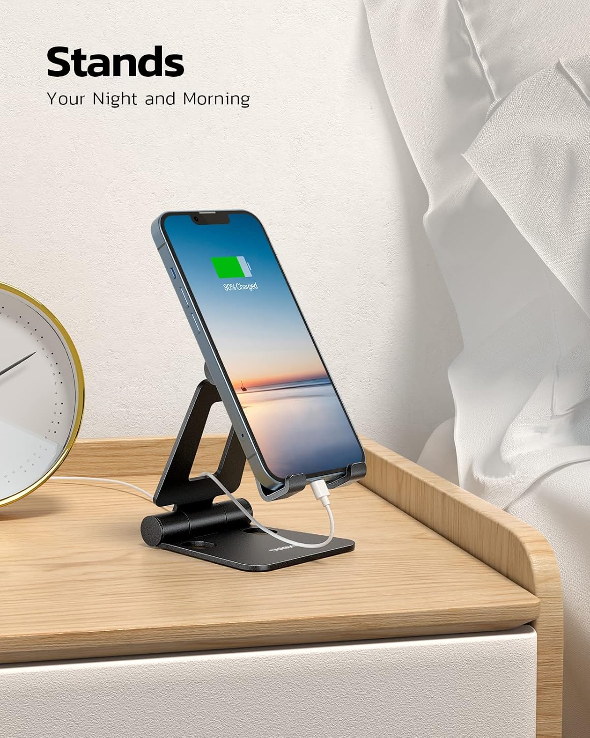 Nulaxy Full Aluminum Dual Folding Cell Phone Stand for Desk, Black