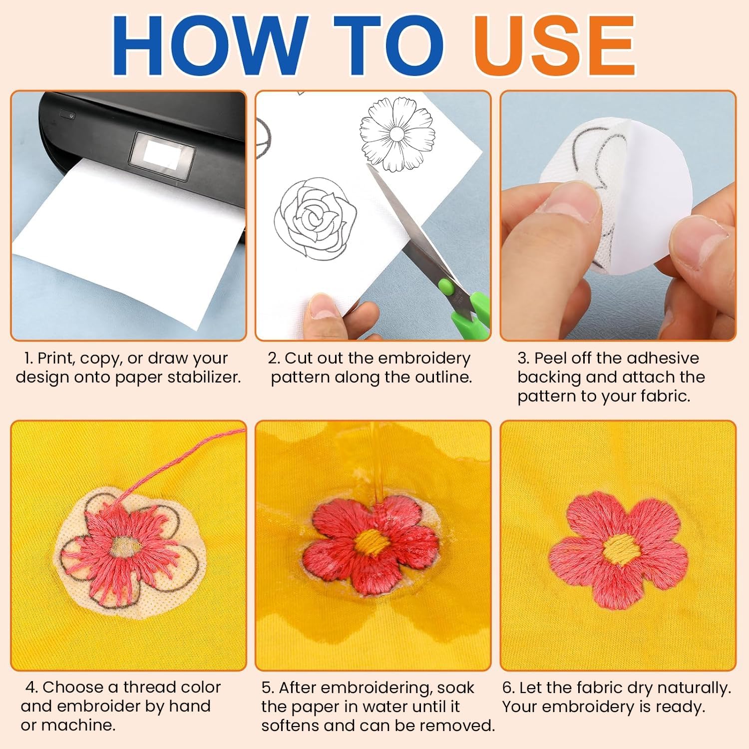 FURWEY Water Soluble Stabilizer for Embroidery,24PCS 8.5x11,Self Adhesive