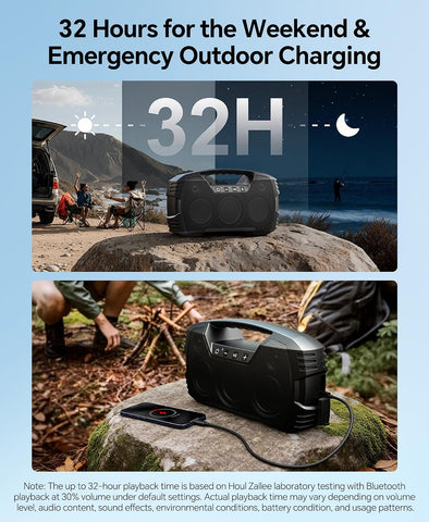 Outdoor Bluetooth Speaker, IPX7 Waterproof, 90W Peak, 32H, Black