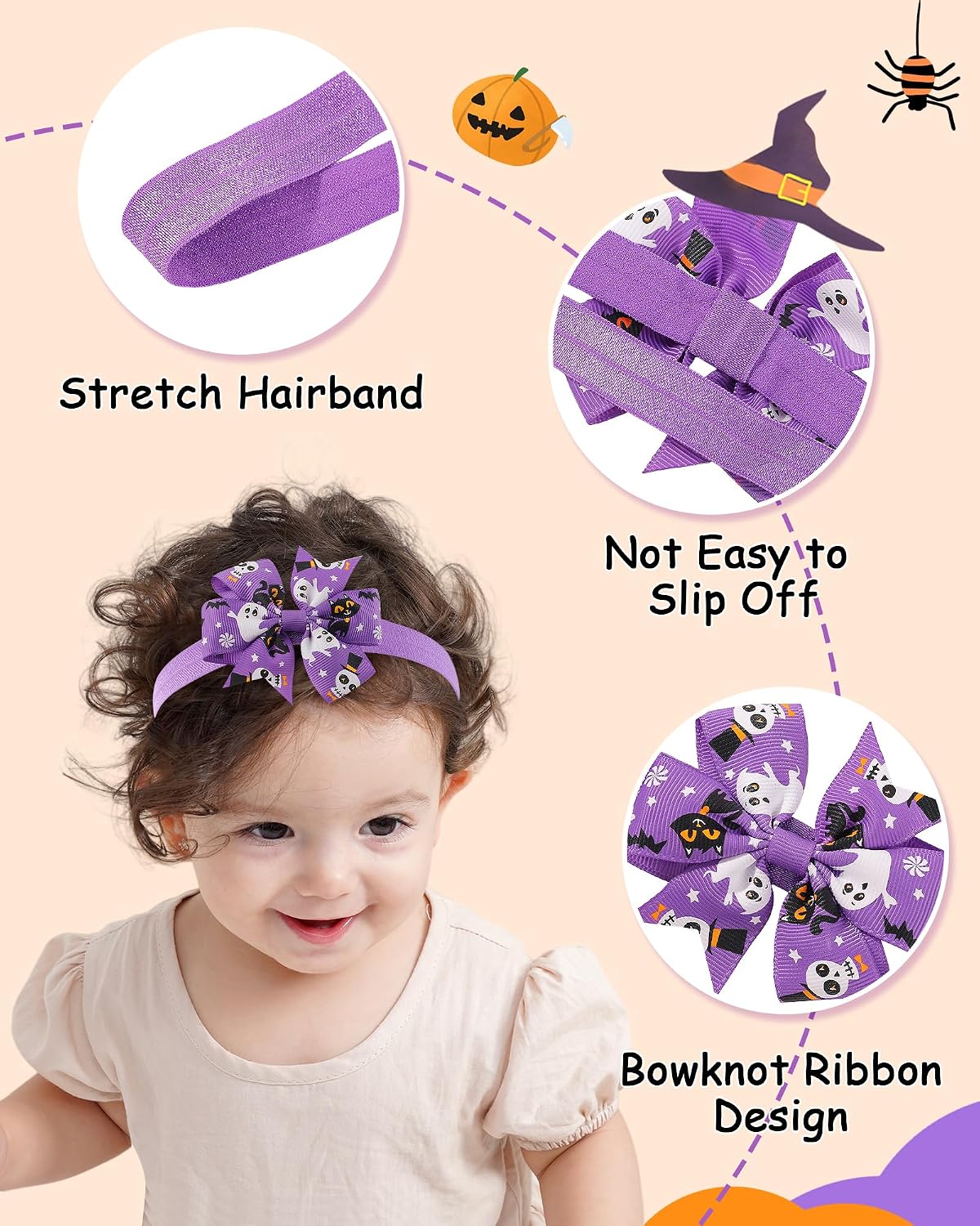 jollybows 6PCS Halloween Bows for Baby Girls, Baby Halloween Headbands