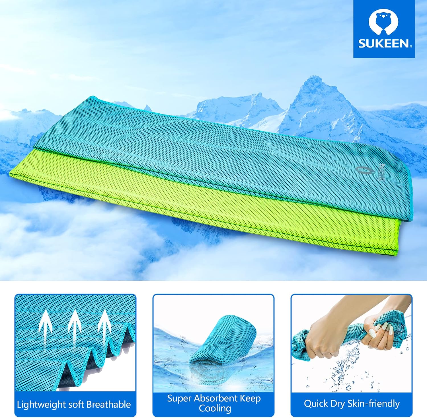 Sukeen 4 Pack Cooling Towels (40"x12") for Neck and Face Instant Cooling