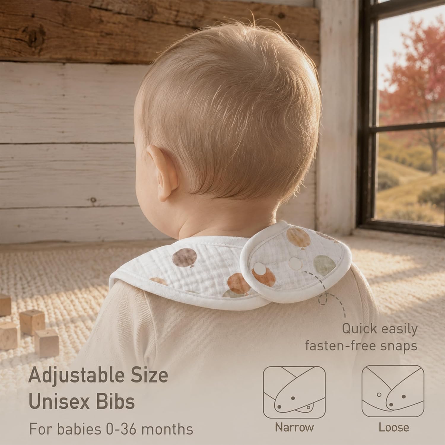 Muslin Bibs for Baby Boy, Adjustable Fit for Drooling and Teething Toddler