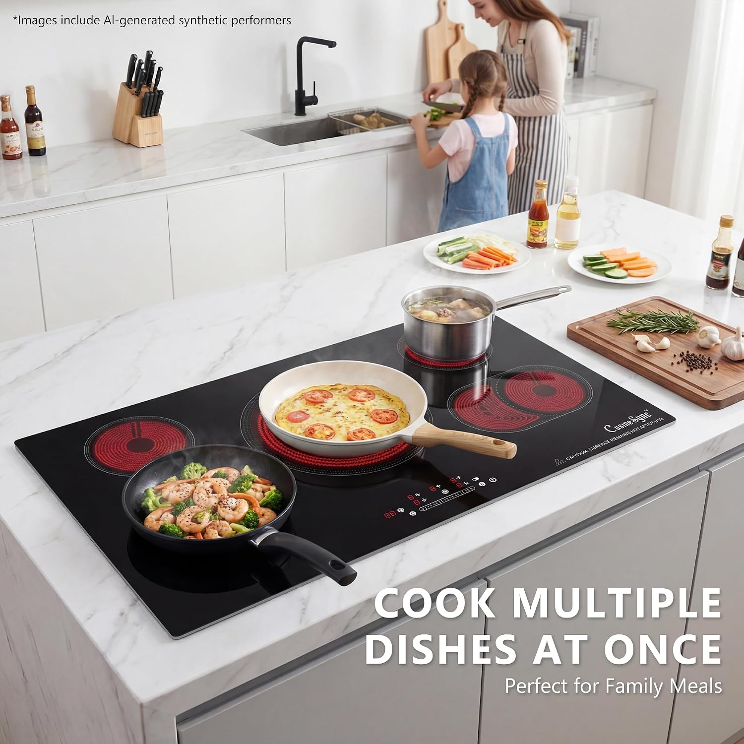 36 Inch Electric Cooktop, 5 Burner Built-In Ceramic Glass Stove Top, 9200W