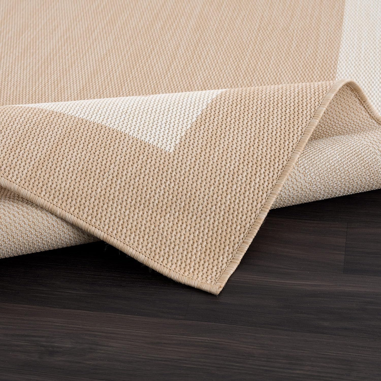CAMILSON Outdoor Rug 5x7, Modern Outside Rugs for Patios Porches Waterproof Durable Washable Non-Shedding, Easy-to-Clean Indoor Outdoor Area Carpet (5 x 7, Bordered - Beige/White)