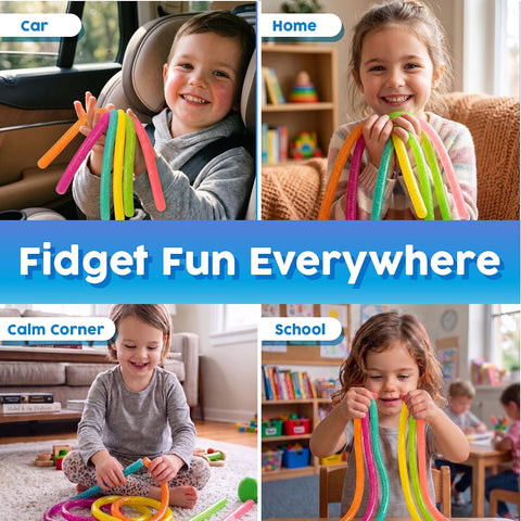 BUNMO Sensory Toys Stretchy Strings for Toddlers 3+ - Stimulating & Addictive Fidget Toys for Kids - Hours of Fun for Kids - Non-Mouthable Toy 3+ - Glitter 6 Pack