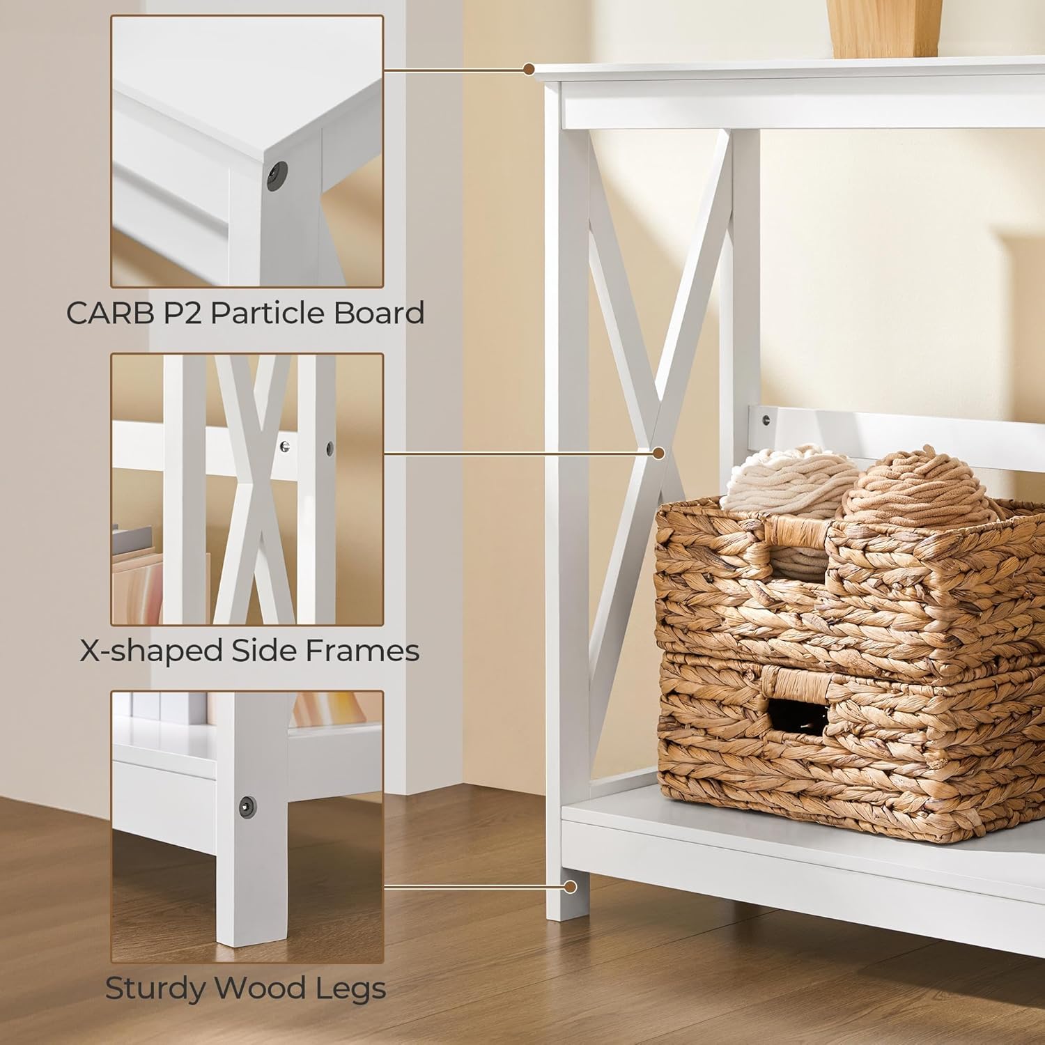 Yaheetech Narrow White Entryway Console Table, 2-Tier X-Frame Storage Shelf