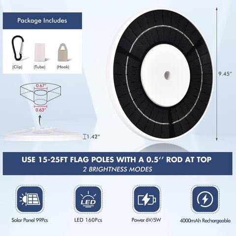 Solar Flag Pole Light, 160 LED 2000Lumens, 16 H Lighting for 15-30 Ft Poles