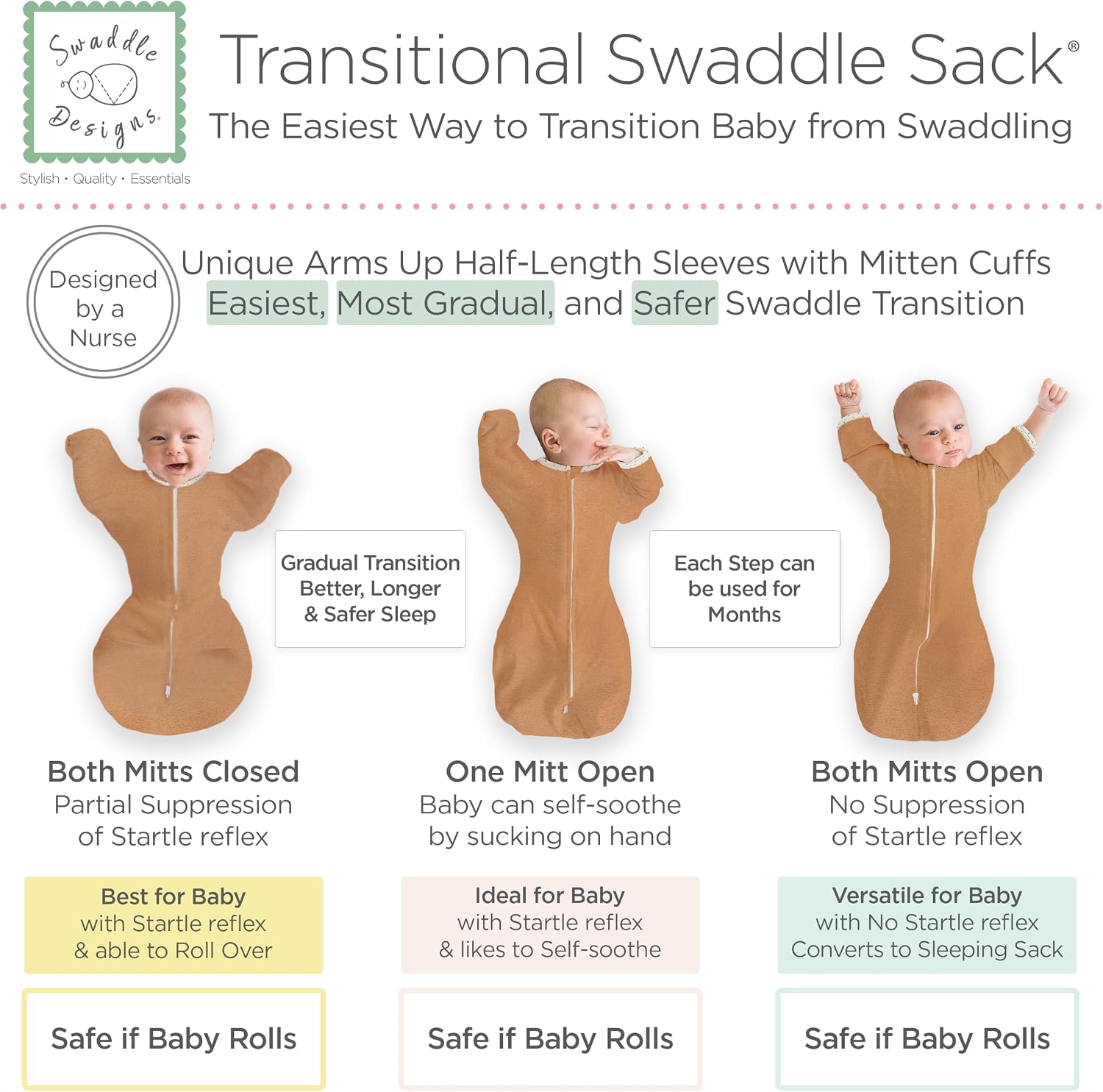 SwaddleDesigns Transitional Swaddle Sack, Cotton, Heathered Butterum, 6-9mo