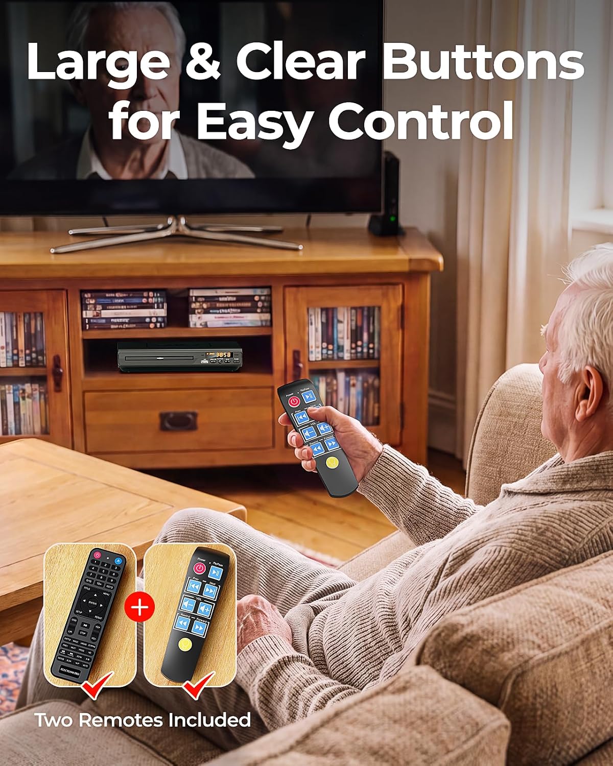 ELECTCOM PRO Region-Free DVD Player for TV, with Large Button Remote