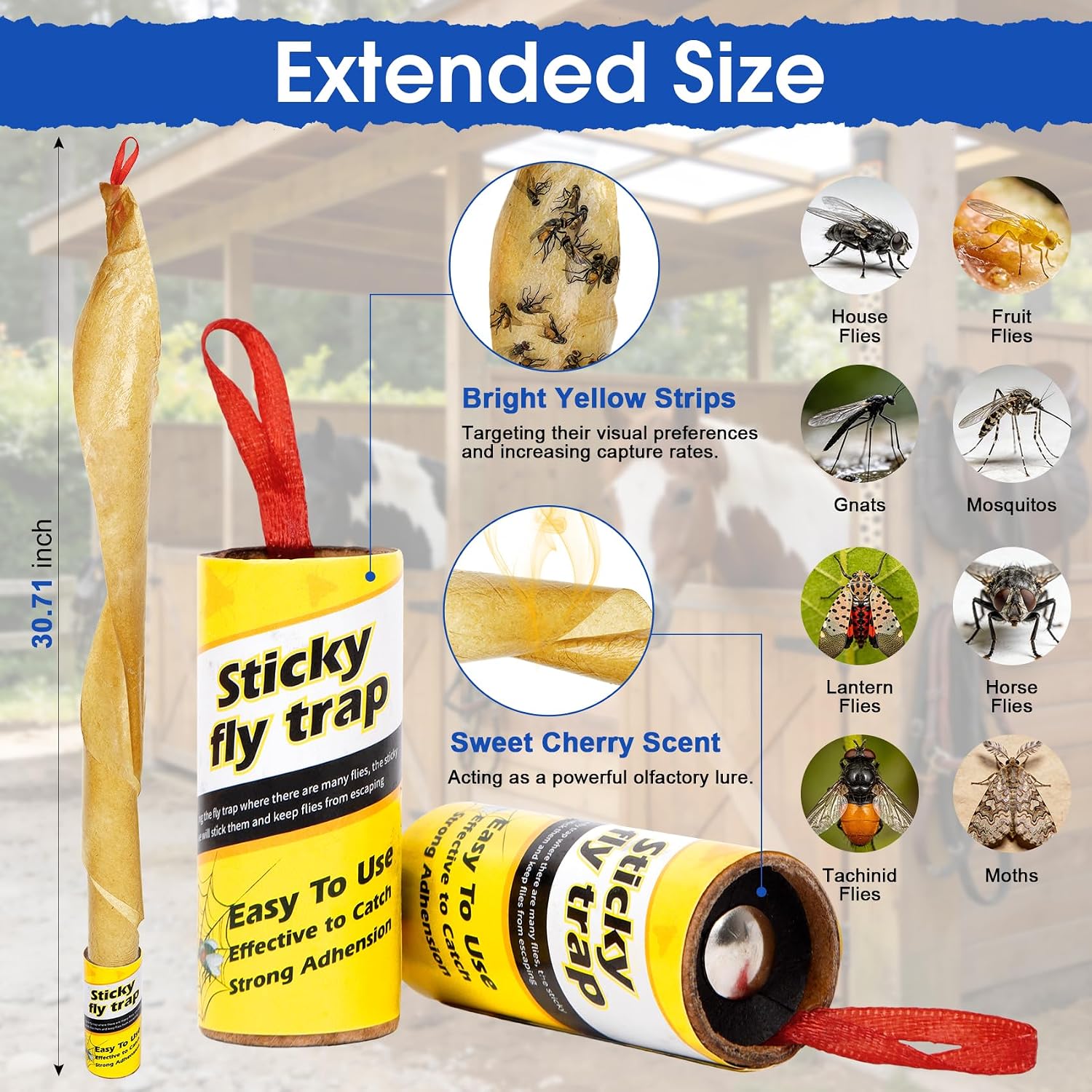 40 Pack Fly Strips Sticky Hanging Fly Trap Outdoor Indoor with Pins